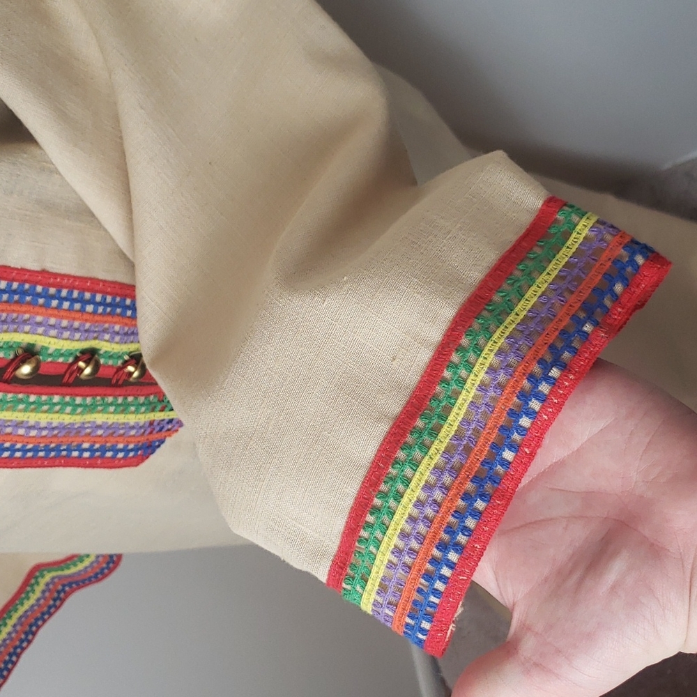 Vintage 1970s Sears Rainbow Embroidered Kaftan Housedress - Picture 5 of 8